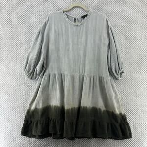 Current Air Dress Womens M Green Brush Cotton Tiered Ballon Sleeves Crew Neck